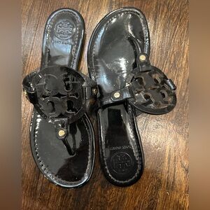Tory Burch Miller black patent leather sandals
